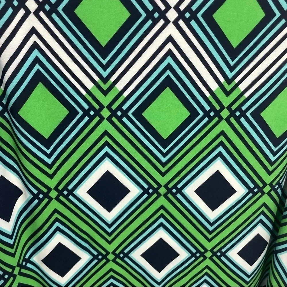 Eliza J Geometric Art to Wear Unique  Green Navy Cap Sleeve Shift Midi Dress - Picture 4 of 8